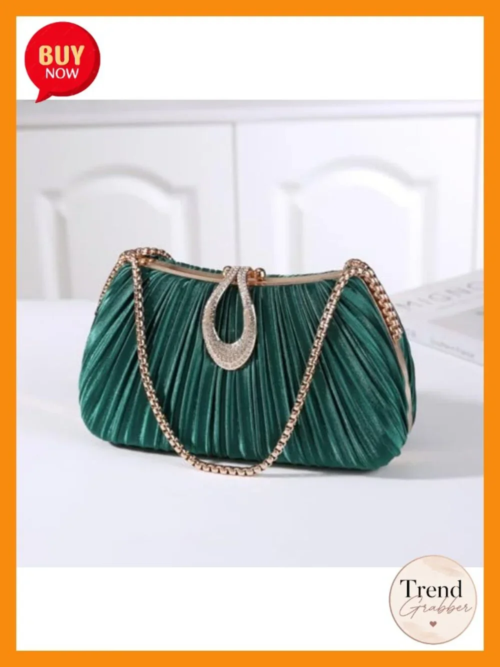Elegant Evening Bag with Crystal Lock & Dual Chains - Soft Clutch for Women